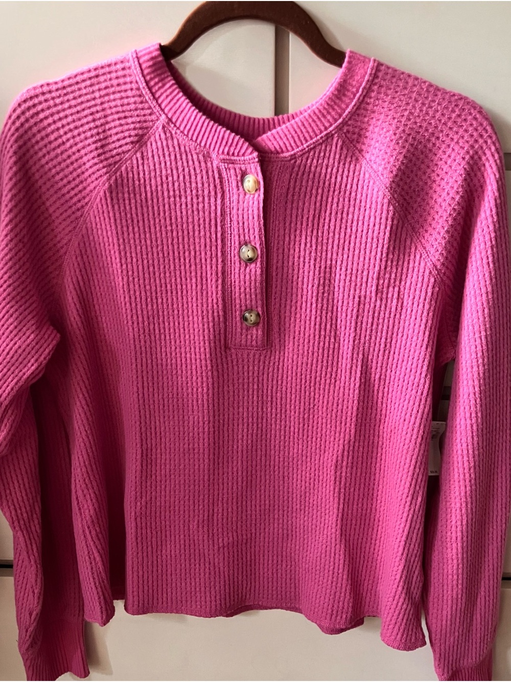 Old Navy Hot Pink Waffle-Knit Henley Sweater